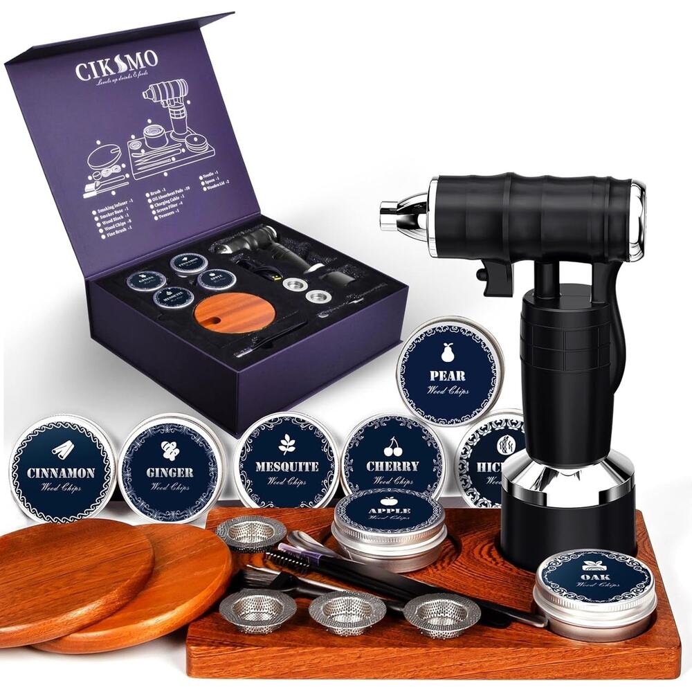 Electric Cocktail Smoker Kit - Rechargeable Whiskey Smoker Kit with Smoking Gun